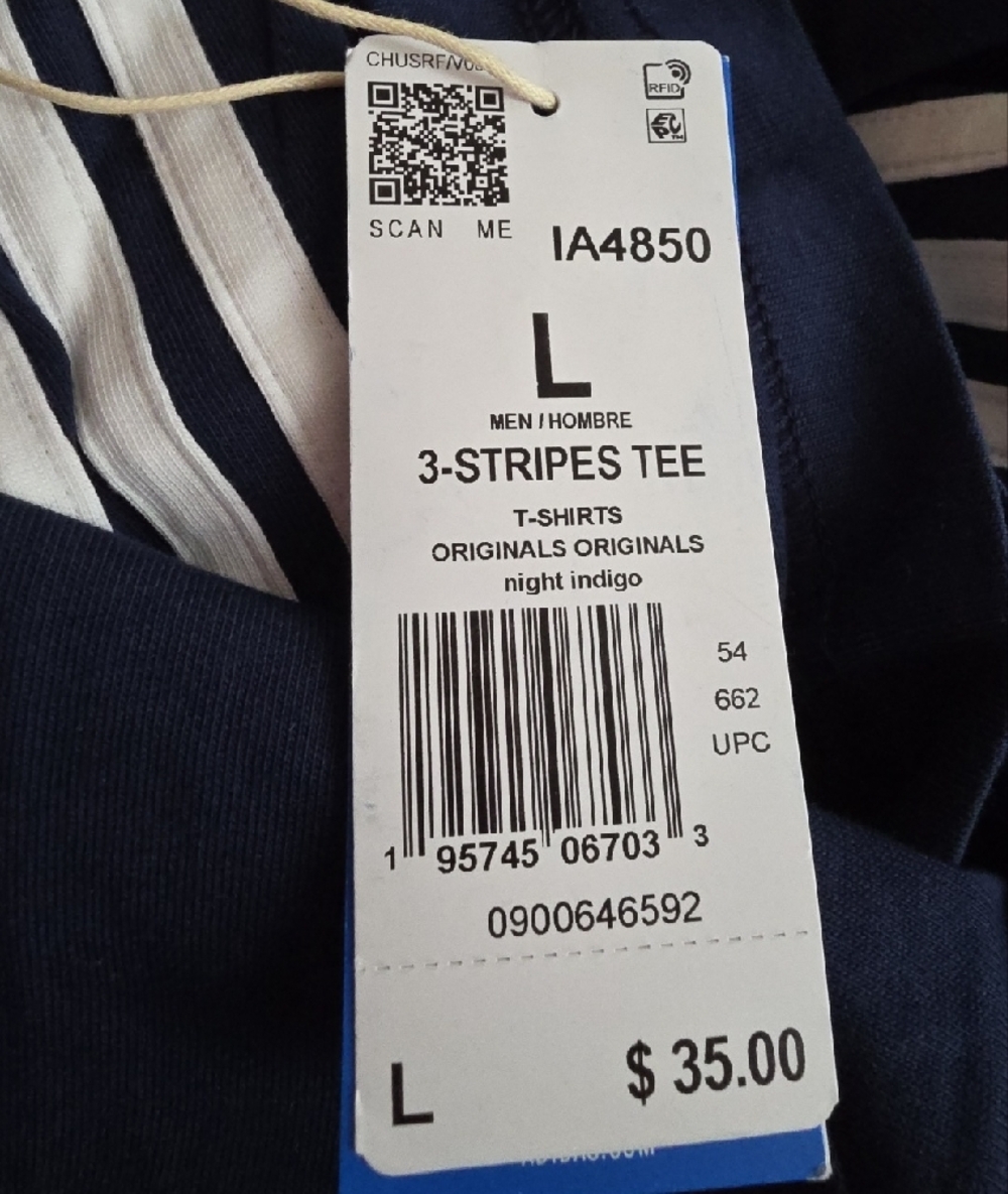 adidas Navy & White Trefoil Stripe Short Sleeve Tee Size Large NWT - Picture 6 of 9